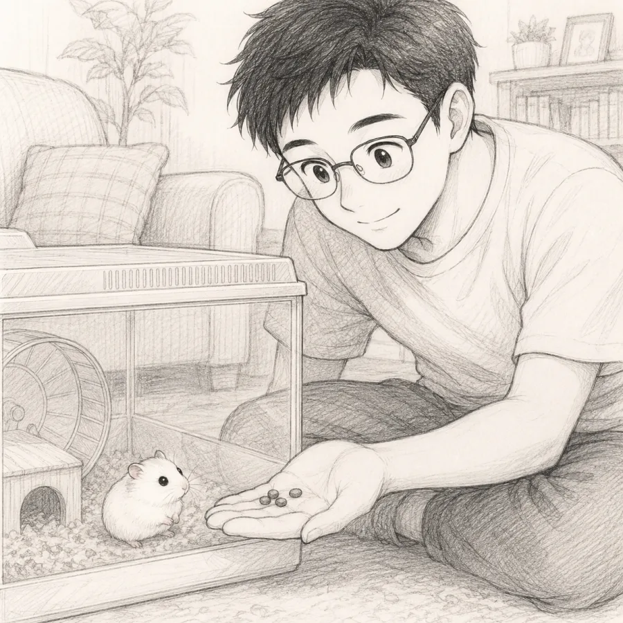 コマ1：パパがユキちゃんにエサを差し出す