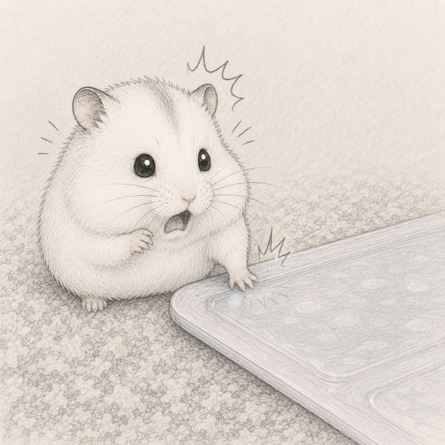 コマ3：冷たさに驚いて飛び上がるユキちゃん