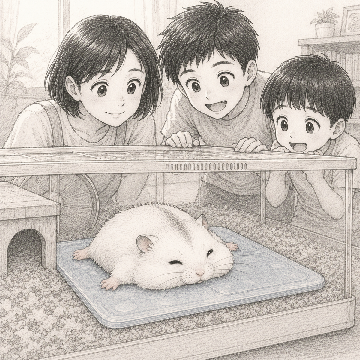 コマ4：気づけば冷却マットの上でぺったんこに伸びるユキちゃん