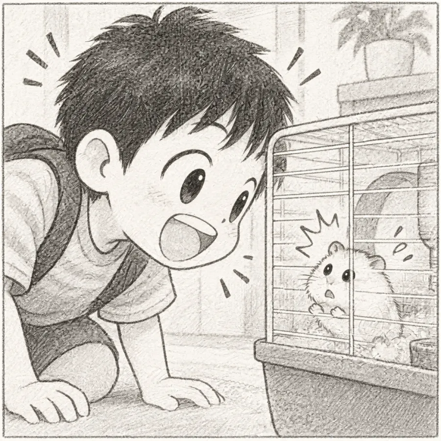コマ2：友だちの大きな声にユキちゃんがびっくりして固まる
