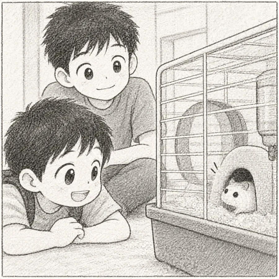 コマ4：静かに待っていたら、ユキちゃんが少しずつ顔を出す